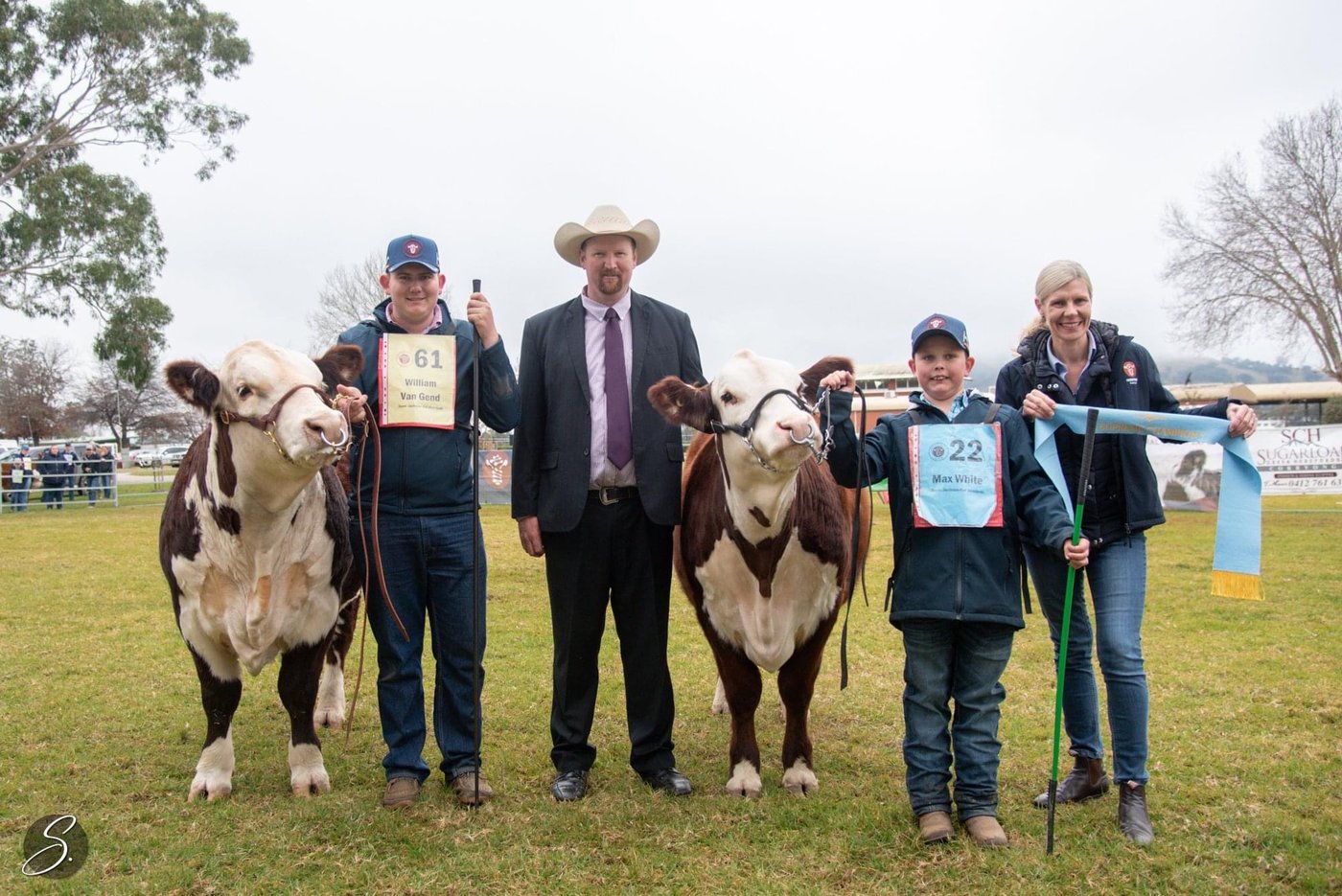 Will Van Gend and Max White — Champion Bull and Grand Champion Female, National Hereford Youth Show Wodonga 2022, judged by Tim Lord